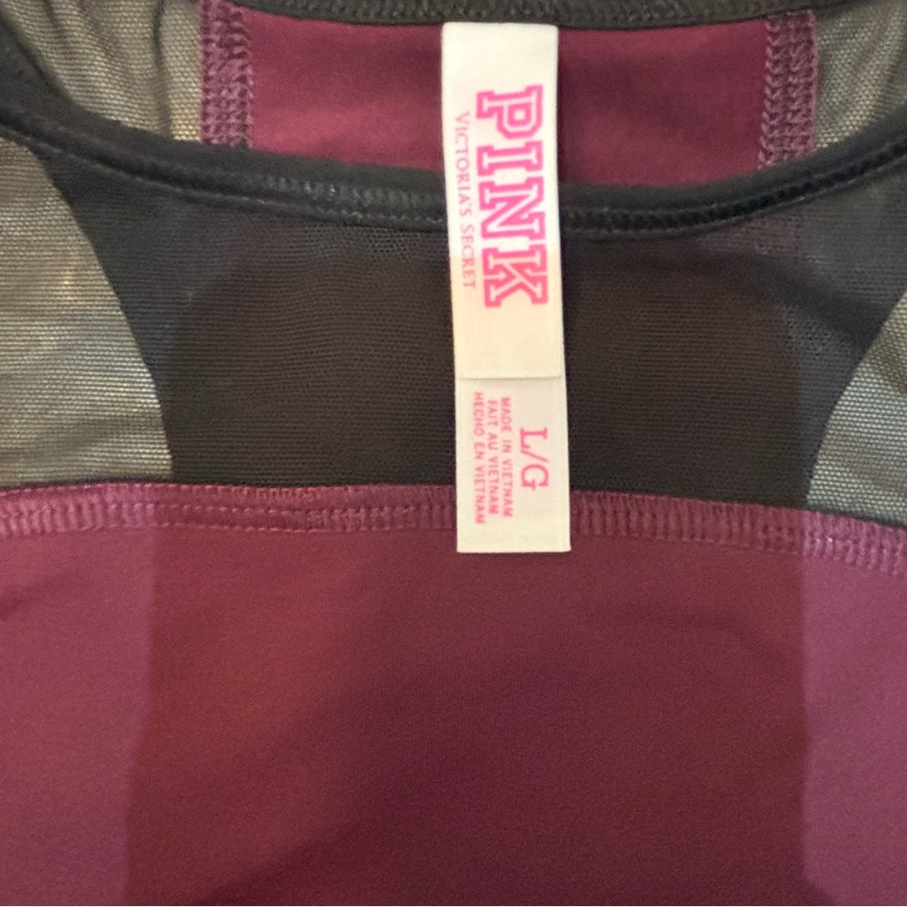 PINK Victorias Secret Sports bra L Black and Plum Racerback - Picture 3 of 4